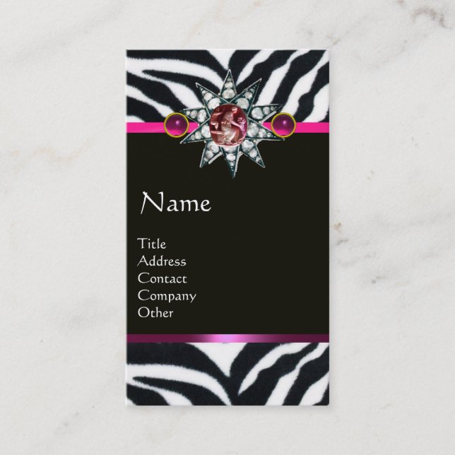 CORNUCOPIA PINK SCHWARZ-WEISS ZEBRA FUR MONOGRAMM VISITENKARTE (Vorderseite)