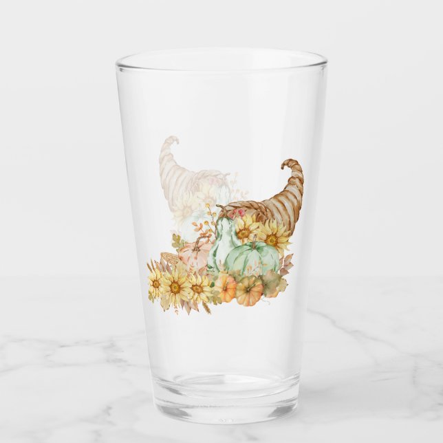 Cornucopia, Pumpkins und Sonnenblumen Glas (Vorderseite)
