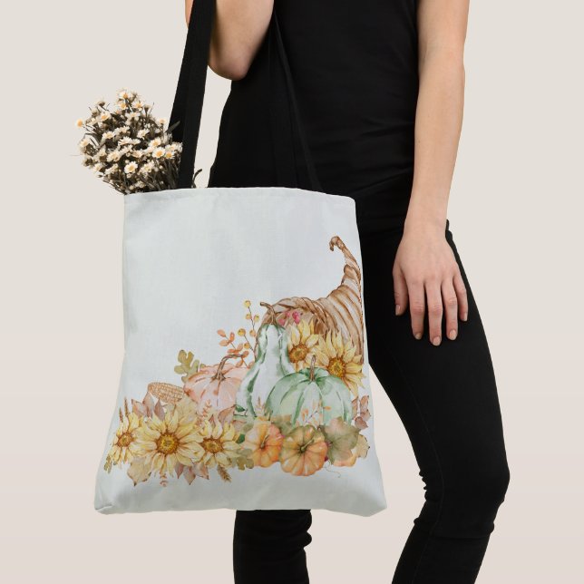 Cornucopia, Pumpkins und Sonnenblumen Tasche (Von Nahem)