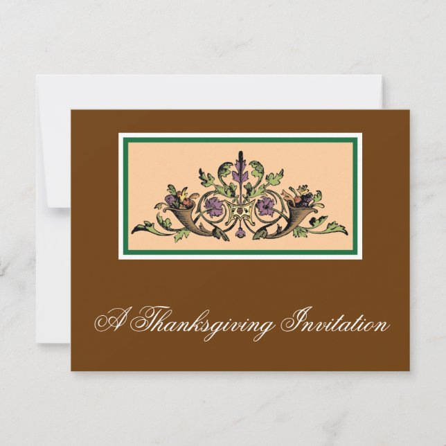 Cornucopia Vintage Thanksgiving Art Invitations (Devant)
