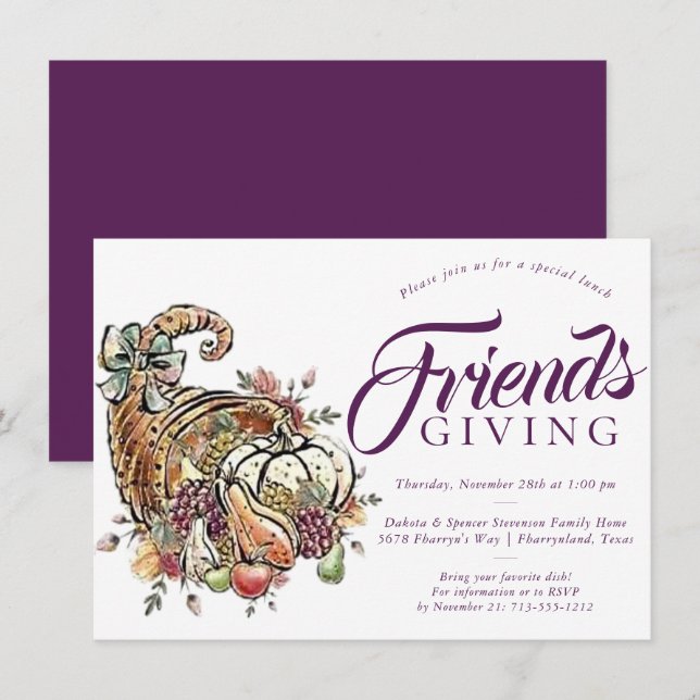 Cornucopie Sublimierung | Plum Friendsgiving Dinne Einladung (Vorne/Hinten)
