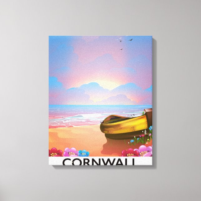 Cornwall Fischerboot Vintage Reiseplakat Leinwanddruck (Vorderseite)