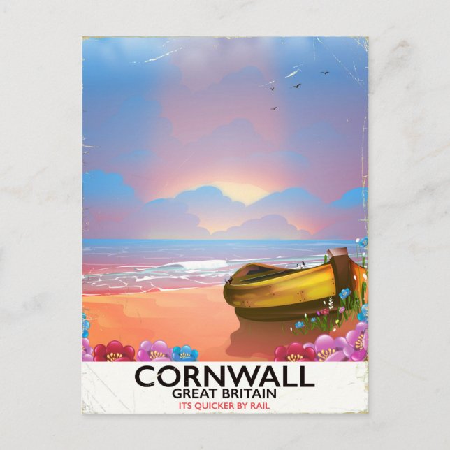 Cornwall Fischerboot Vintage Reiseplakat Postkarte (Vorderseite)