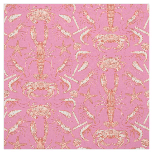 Cornwall-Krustentiere-Damaskaiennrosa Stoff (Muster)