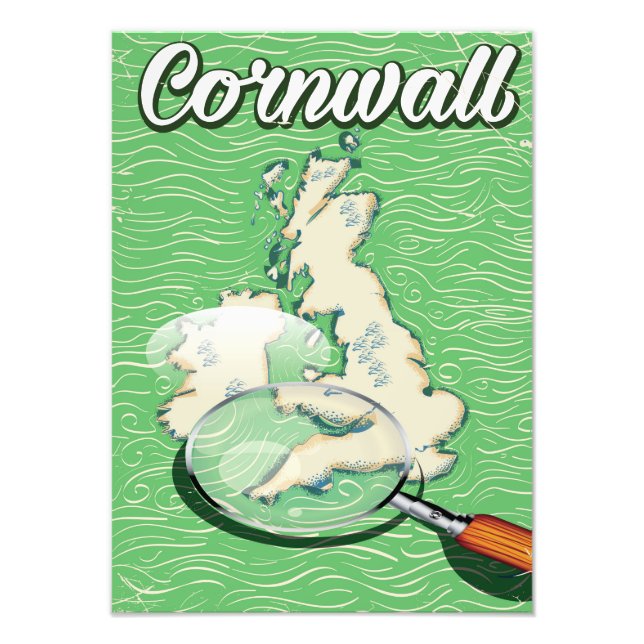 Cornwall Map Vintage Reiseplakat Fotodruck (Vorne)