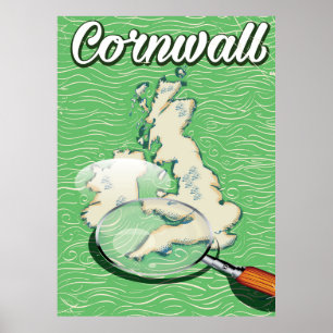 Cornwall Map Vintage Reiseplakat Poster