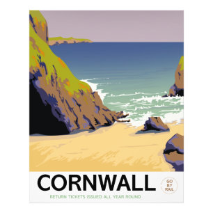 Cornwall Vintages Reiseplakat. Fotodruck