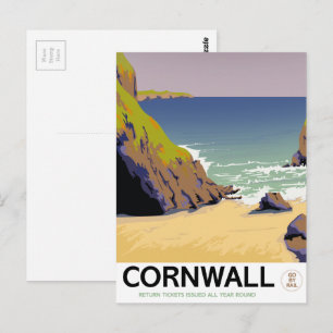 Cornwall Vintages Reiseplakat. Postkarte