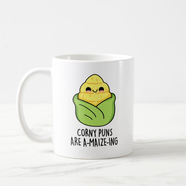Corny Puns sind ein Mais-feiner Maispun Kaffeetasse (Links)