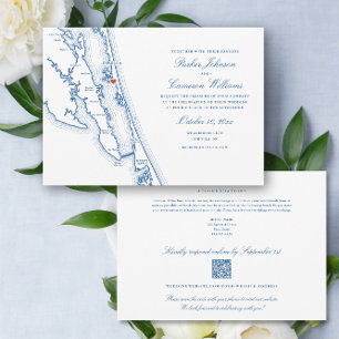 Corolla NC All-in-One QR-Code-RSVP Blaue Hochzeit Einladung