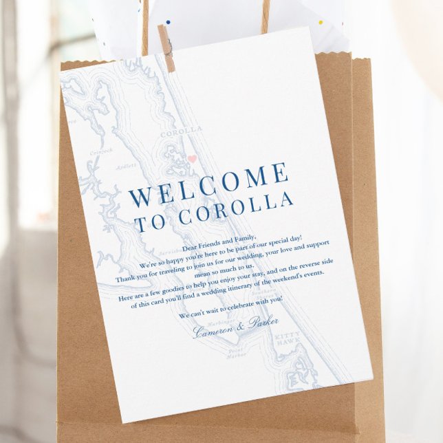 Corolla NC Map Wedding Welcome Itinerary Navy Blue Dankeskarte (Corolla NC Map Wedding Welcome Letter Weekend Itinerary in Elegant Navy Blue by Coastal Map Designs)