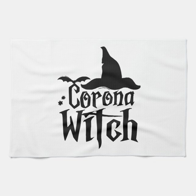 Corona Witch Halloween , Funny Halloween , Geschirrtuch (Horizontal)