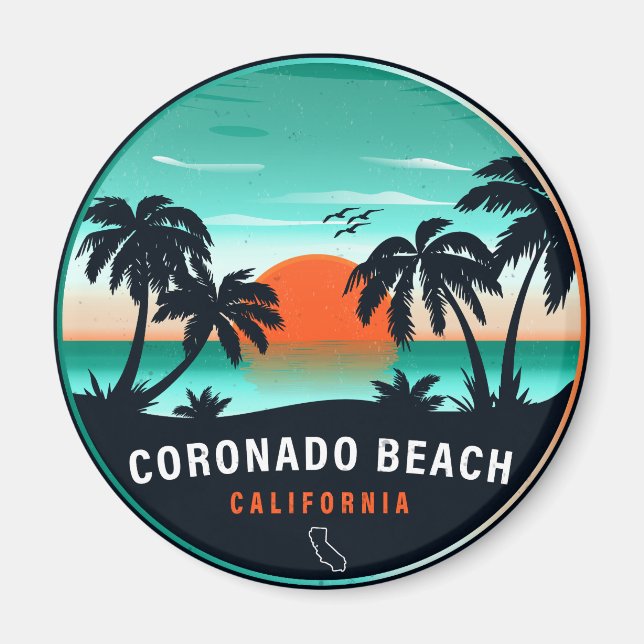 Coronado Beach California Retro Sunset Souvenirs Magnet (Vorne)