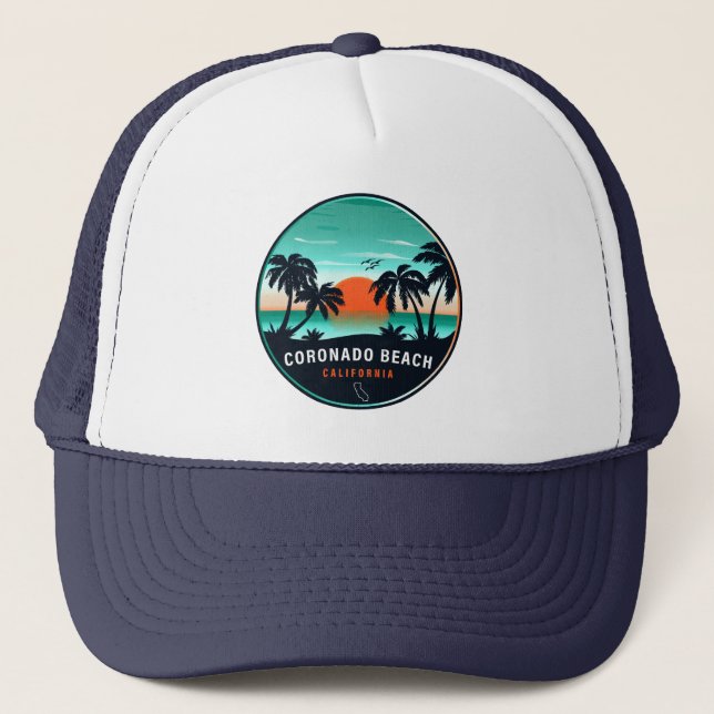 Coronado Beach California Retro Sunset Souvenirs Truckerkappe (Vorderseite)