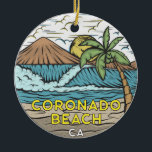 Coronado Beach California Vintage Keramik Ornament<br><div class="desc">Coronado Beach handgezeichnete Illustration mit Bergen und Meereswellen im Hintergrund. Ideal für alle,  die Lieben,  Coronado Beach zu besuchen.</div>