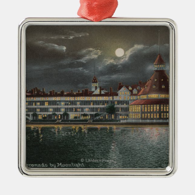 Coronado, CA - Moonlit Ansicht von Hotel Del Ornament Aus Metall (Vorne)