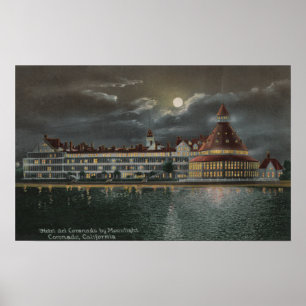 Coronado, CA - Moonlit View Hotel del Coronad Poster