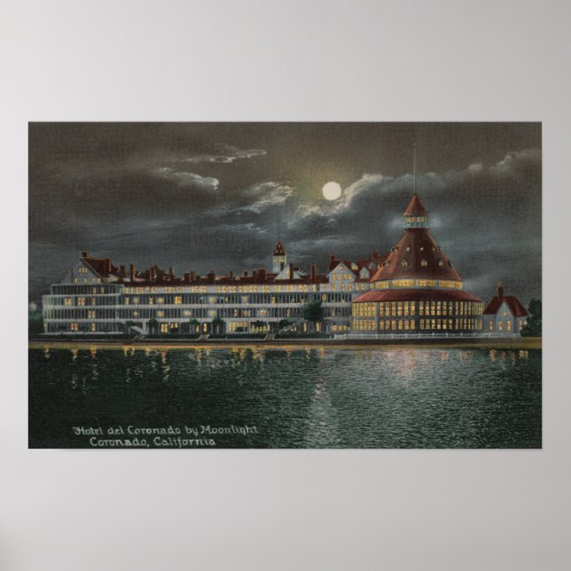 Coronado, CA - Moonlit View Hotel del Coronad Poster (Vorne)
