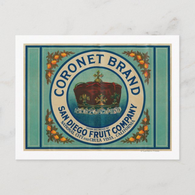 Coronet Lemon LabelChula Vista, CA Postkarte (Vorderseite)