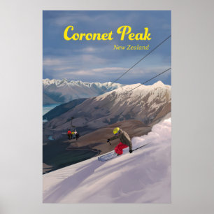 Coronet Peak Skigebiet Reiseplakat Poster