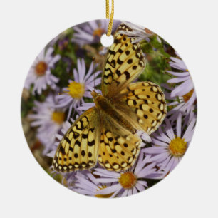 Coronis Fritillary auf Aster-Blumen im Grand Teton Keramik Ornament