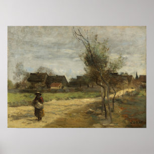 Corot - Bauernfrau auf einer Straße mit Aussicht Poster
