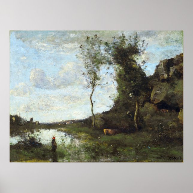 Corot - Bauernfrau und Kuh bei der Mare Poster (Vorne)
