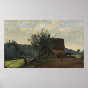 Corot - Bauernhof, Reiter, kleines Mädchen, Wald Poster