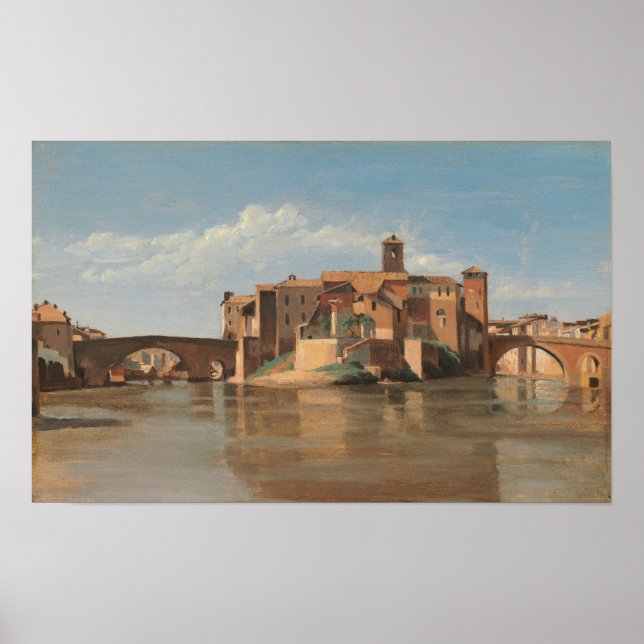Corot - Insel, Brücke von San Bartolomeo Rom 1825 Poster (Vorne)