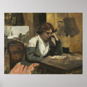 Corot - Junge Frau beim Lesen Poster
