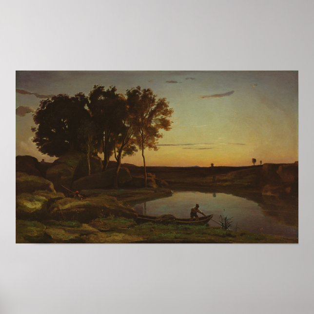 Corot - Landschaft mit See und Boot Poster (Vorne)