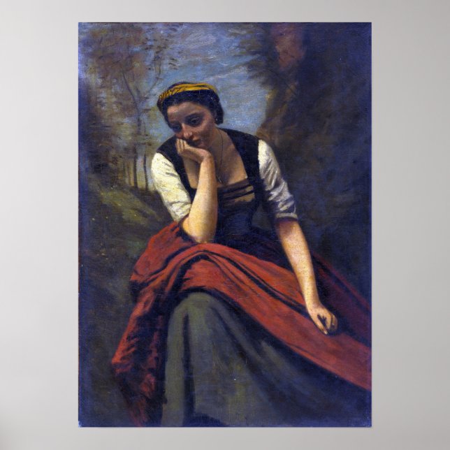 Corot - Meditation von Frauen Poster (Vorne)