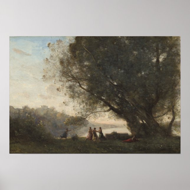 Corot - Tanz unter Bäumen, Rand des Sees 1865 Poster (Vorne)