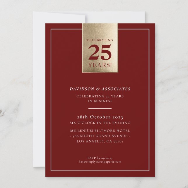 CORPORATE ANNIVERSARY stilvolles Business Maroon G Einladung (Vorderseite)