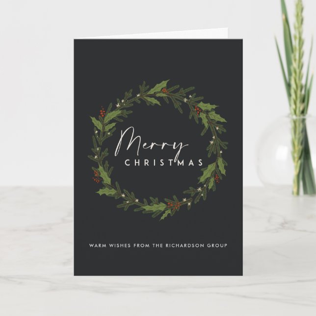 CORPORATE BLACK CHIC HOLLY BERRY WREATH CHRISTMAS KARTE (Vorderseite)