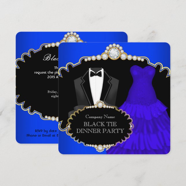 Corporate Black Krawatte Dinner Party Royal Blue Einladung (Vorne/Hinten)