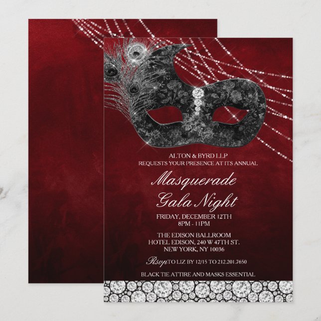 Corporate Business Masquerade Gala Einladung (Vorne/Hinten)