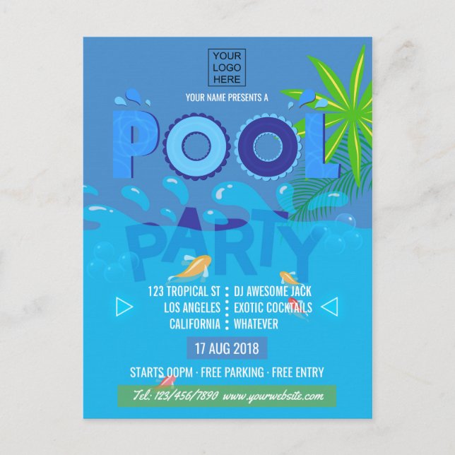 Corporate/Club Summer Pool Party Postkarte (Vorderseite)