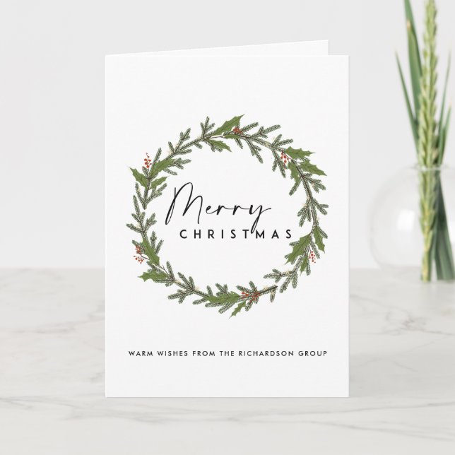 CORPORATE ELEGANT HOLLY BERRY WREATH CHRISTMAS KARTE (Vorderseite)
