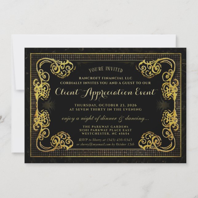 Corporate Event - Gold und Schwarz - Extravagante  Einladung (Vorderseite)