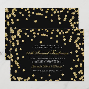 Corporate Fundraiser Dinner Gold Confetti Black Einladung