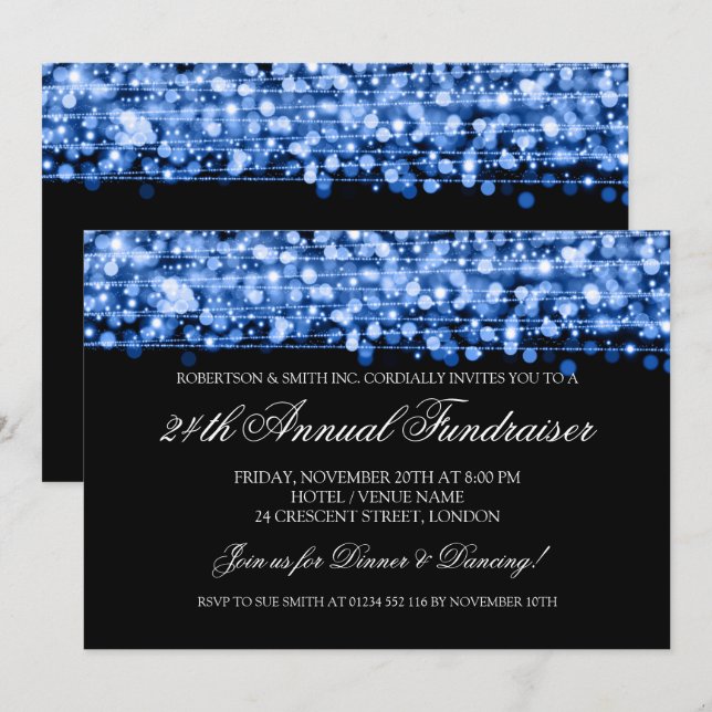 Corporate Fundraiser Gala Party Glitzern Blue Einladung (Vorne/Hinten)