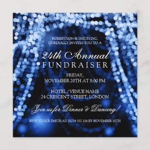 Corporate Fundraiser Party String Lights Blue Einladung