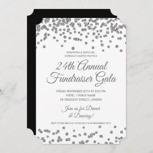 Corporate Fundraiser Silver Glitzer Confetti Einladung