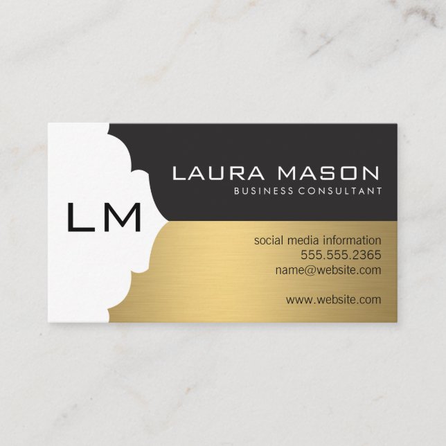 Corporate Gold Black mit Monogramm Visitenkarte (Vorderseite)