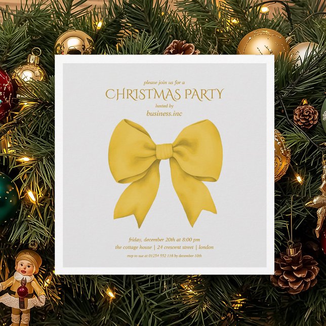 Corporate Gold Bow Weihnachtsfeier Einladung (Corporate Gold Bow Christmas Holiday Party Invitation)