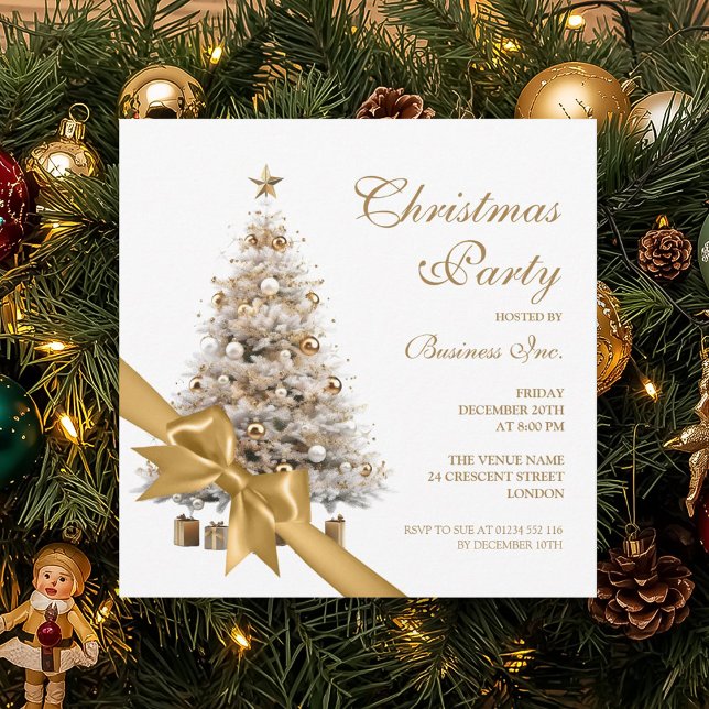 Corporate Gold Weihnachtsbaum & Bow Holiday Party Einladung (Corporate Gold Christmas Tree & Bow Holiday Party Invitation)
