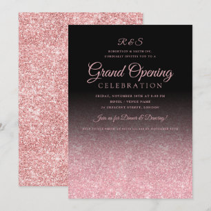 Corporate Grand Opening Rose Gold Glitzer Black Einladung