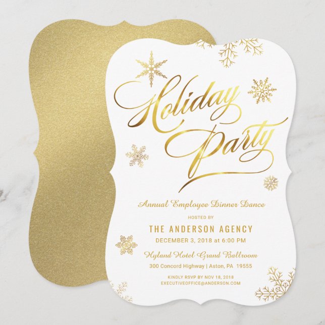Corporate Holiday Party - Elegantes Gold Script Einladung (Vorne/Hinten)