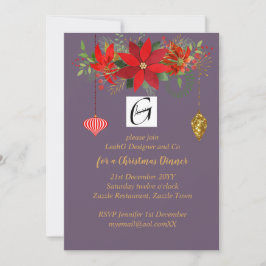 Corporate Poinsettia Christmas Mauve Gold ADD-LOGO Einladung